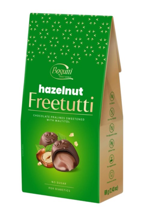 Freetutti praliny bez cukru Orzech Laskowy, 69g Freetutti praliny bez cukru Orzech Laskowy, 69g
