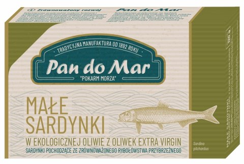 SARDYNKI EUROPEJSKIE W BIO OLIWIE Z OLIWEK EXTRA VIRGIN 120 g - PAN DO MAR SARDYNKI EUROPEJSKIE W BIO OLIWIE Z OLIWEK EXTRA VIRGIN 120 g - PAN DO MAR