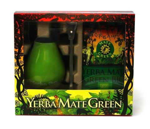 ZESTAW YERBA MATE BIO 400 g, MATERO (LOSOWY WZÓR), BOMBILLA - YERBA MATE GREEN ORGANIC