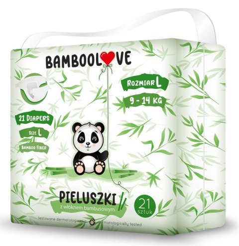 PIELUCHY Z WŁÓKNEM BAMBUSOWYM ROZMIAR L 9 - 14 kg (21 szt.) - BAMBOOLOVE PIELUCHY Z WŁÓKNEM BAMBUSOWYM ROZMIAR L 9 - 14 kg (21 szt.) - BAMBOOLOVE