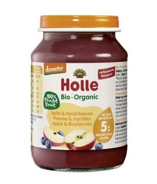 JABŁKO - BORÓWKA BEZ DODATKU CUKRÓW BEZGLUTENOWE OD 5 MIESIĄCA DEMETER BIO 190 g (SŁOIK) - HOLLE