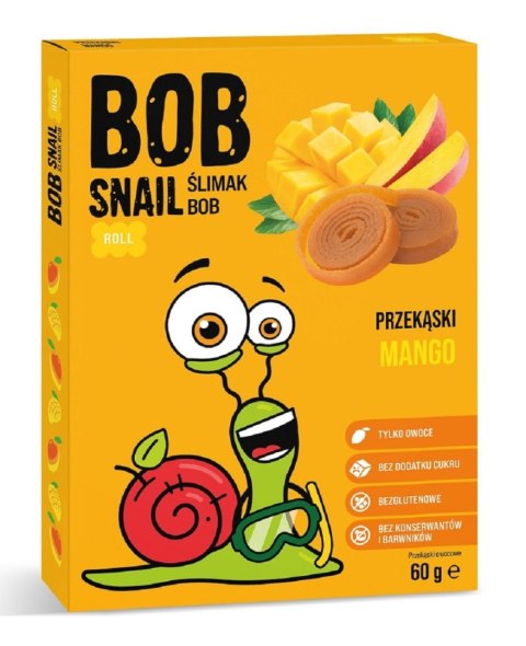 PRZEKĄSKA ROLL MANGO BEZ DODATKU CUKRÓW BEZGLUTENOWA 60 g - BOB SNAIL PRZEKĄSKA ROLL MANGO BEZ DODATKU CUKRÓW BEZGLUTENOWA 60 g - BOB SNAIL