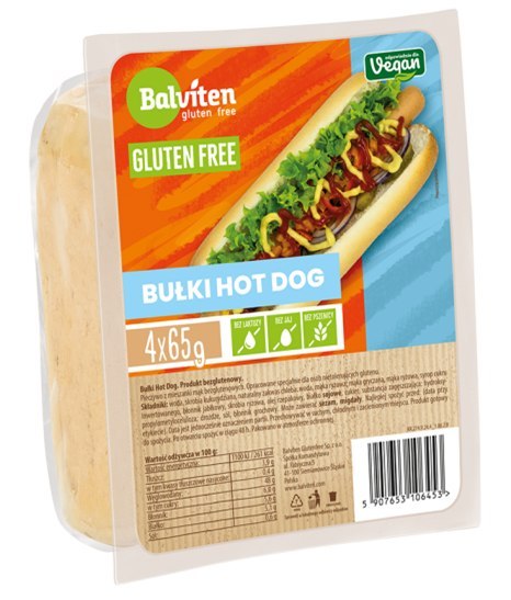 BUŁKI DO HOT DOGÓW BEZGLUTENOWE (4 szt.) 260 g - BALVITEN BUŁKI DO HOT DOGÓW BEZGLUTENOWE (4 szt.) 260 g - BALVITEN