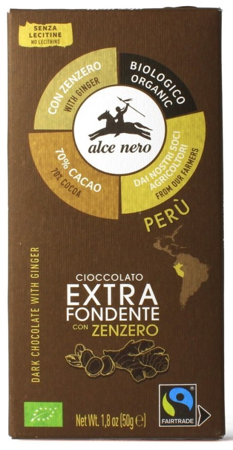 CZEKOLADA GORZKA Z IMBIREM FAIR TRADE BEZGLUTENOWA BIO 50 g - ALCE NERO CZEKOLADA GORZKA Z IMBIREM FAIR TRADE BEZGLUTENOWA BIO 50 g - ALCE NERO