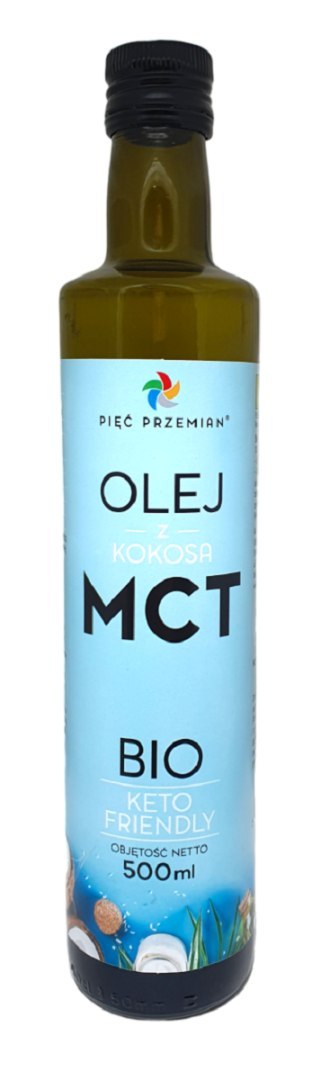 OLEJ KOKOSOWY MCT KETO BEZGLUTENOWY BIO 500 ml - PIĘĆ PRZEMIAN OLEJ KOKOSOWY MCT KETO BEZGLUTENOWY BIO 500 ml - PIĘĆ PRZEMIAN