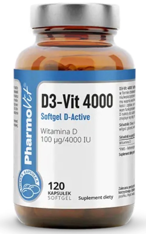 WITAMINA D3-VIT 100 µg (4000 j.m) BEZGLUTENOWA 120 KAPSUŁEK - PHARMOVIT (CLEAN LABEL) WITAMINA D3-VIT 100 µg (4000 j.m) BEZGLUTENOWA 120 KAPSUŁEK - PHARMOVIT (CLEAN LABEL)