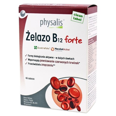 ŻELAZO + WITAMINA B12 FORTE 45 TABLETEK - PHYSALIS ŻELAZO + WITAMINA B12 FORTE 45 TABLETEK - PHYSALIS