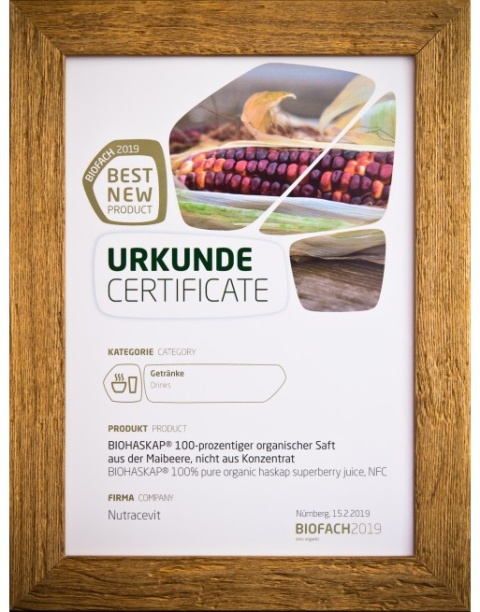 Sok BIO certyfikowany z jagody kamczackiej BIOHASKAP Vitality +. Źródło potasu. Best New Product BIOFACH 2019 Sok BIO certyfikowany z jagody kamczackiej BIOHASKAP Vitality +. Źródło potasu. Best New Product BIOFACH 2019