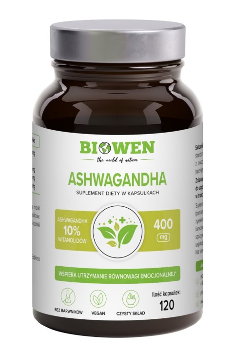 ASHWAGANDHA EKSTRAKT (400 mg) BEZGLUTENOWY 120 KAPSUŁEK - BIOWEN ASHWAGANDHA EKSTRAKT (400 mg) BEZGLUTENOWY 120 KAPSUŁEK - BIOWEN