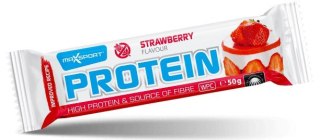 BATON PROTEINOWY O SMAKU TRUSKAWKOWYM W BIAŁEJ POLEWIE BEZGLUTENOWY 50 g - MAXSPORT