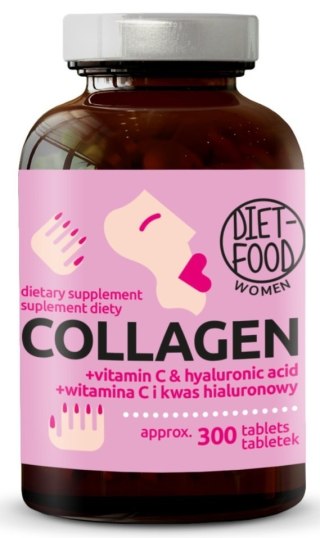 KOLAGEN Z KWASEM HIALURONOWYM I WITAMINĄ C 300 TABLETEK - DIET-FOOD