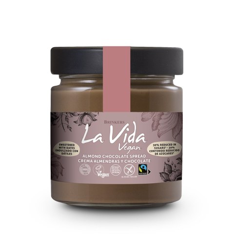 KREM MIGDAŁOWO - CZEKOLADOWO - DAKTYLOWY BEZGLUTENOWY FAIR TRADE BIO 200 g - LA VIDA KREM MIGDAŁOWO - CZEKOLADOWO - DAKTYLOWY BEZGLUTENOWY FAIR TRADE BIO 200 g - LA VIDA