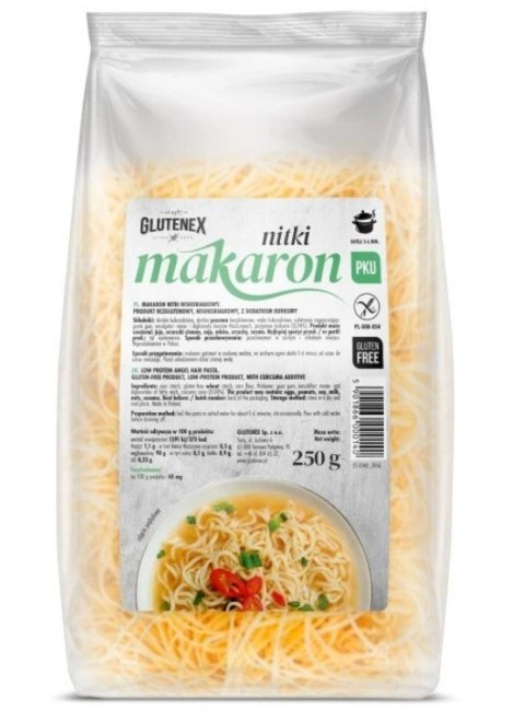 MAKARON NITKI NISKOBIAŁKOWY BEZGLUTENOWY 250 g - GLUTENEX MAKARON NITKI NISKOBIAŁKOWY BEZGLUTENOWY 250 g - GLUTENEX