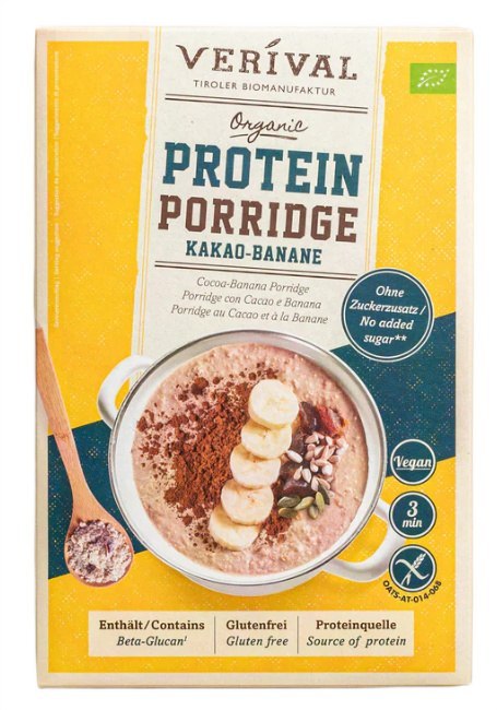 OWSIANKA PROTEINOWA Z KAKAO I BANANEM BEZ DODATKU CUKRÓW BEZGLUTENOWA BIO 350 g - VERIVAL