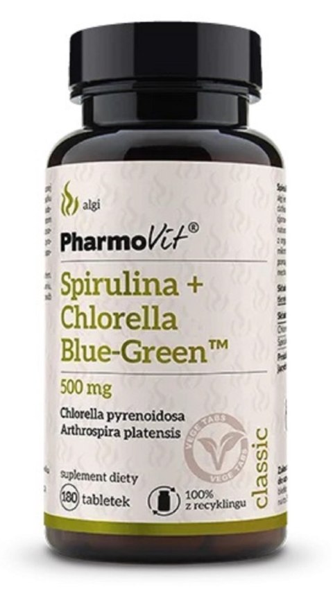 SPIRULINA + CHLORELLA BLUE-GREEN BEZGLUTENOWA 180 TABLETEK - PHARMOVIT (CLASSIC) SPIRULINA + CHLORELLA BLUE-GREEN BEZGLUTENOWA 180 TABLETEK - PHARMOVIT (CLASSIC)