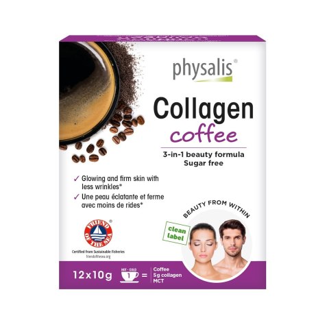 COLLAGEN COFFEE - KAWA KOLAGENOWA BEZ CUKRU BEZGLUTENOWA KETO 12 SASZETEK - PHYSALIS
