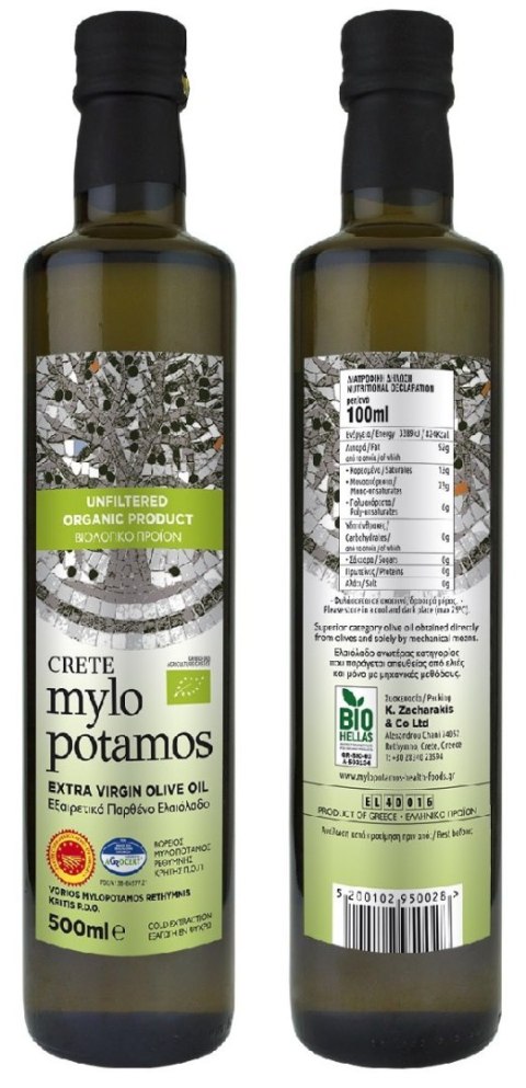 OLIWA Z OLIWEK EXTRA VIRGIN NIEFILTROWANA PDO KRETA BIO 500 ml - MYLOPOTAMOS